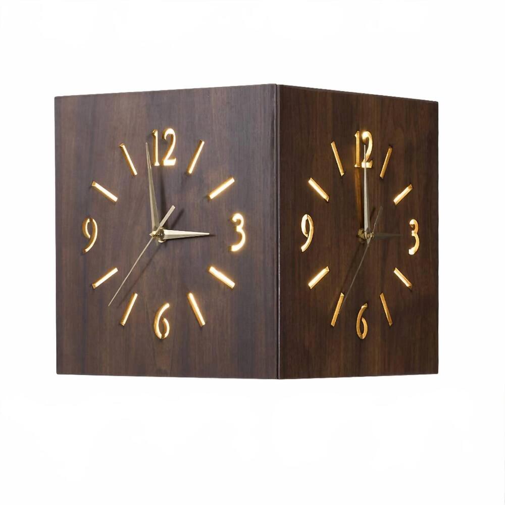 NEW VIVZONE solid wood wall corner clocks in brown